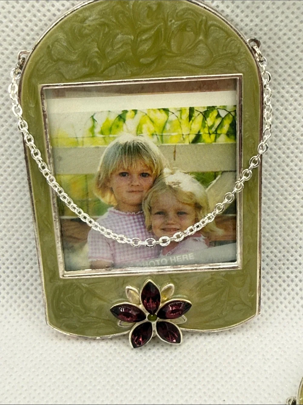 5 Hallmark Olive Green & lime  Enamel Photo Frame picture Aurora & rhinestones